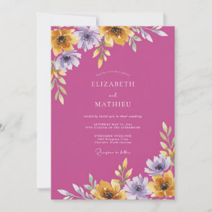 Invitation Mariage Fleur Sauvage Magenta Antique Or