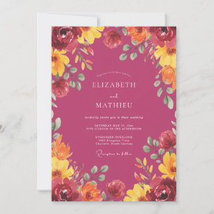 Invitation Mariage Fleur Sauvage Magenta Jaune