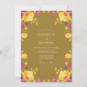 Invitation Mariage Fleur Sauvage Magenta Moutarde