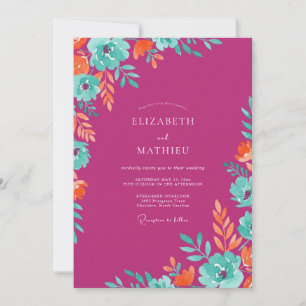 Invitation Mariage Fleur Sauvage Magenta Sarcelle