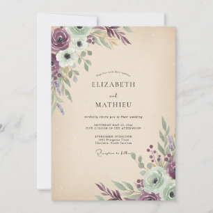 Invitation Mariage Fleur Sauvage Mauve Plum