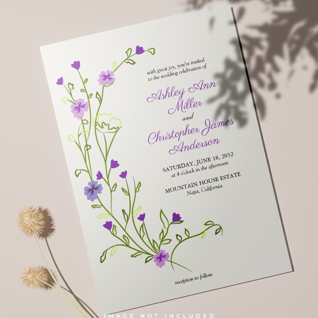 Invitation Mariage Fleur sauvage minimaliste violet (Créateur téléchargé)
