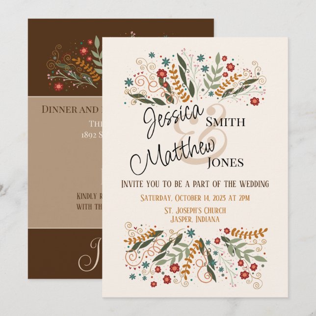 Invitation Mariage Fleur sauvage Moderne Inspirété Élégant (Devant / Derrière)