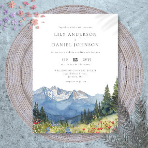 Invitation Mariage Fleur sauvage moderne Watercolor Mountain