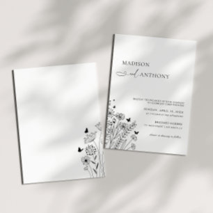 Invitation Mariage Fleur sauvage noir minimaliste