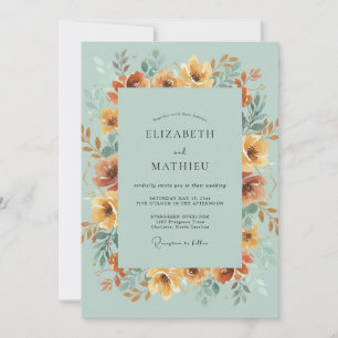Invitation Mariage Fleur Sauvage Océan Aquarelle