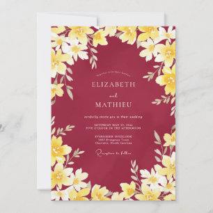 Invitation Mariage Fleur Sauvage Or Rouge Cramoisi