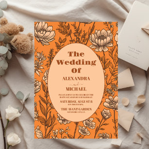 Invitation Mariage Fleur sauvage orange brûlé