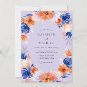 Invitation Mariage Fleur Sauvage Orange Cobalt