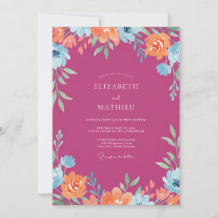 Invitation Mariage Fleur Sauvage Orange Fuchsia