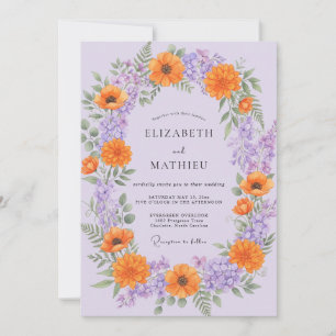 Invitation Mariage Fleur Sauvage Orange Lilas