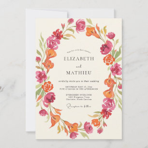 Invitation Mariage Fleur Sauvage Orange Magenta