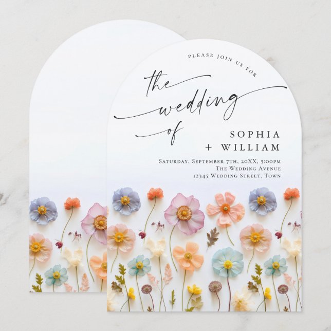 Invitation Mariage Fleur sauvage Pastel Pink Boho (Devant / Derrière)