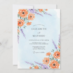 Invitation Mariage Fleur Sauvage Pétales de Pêche Poussiéreus