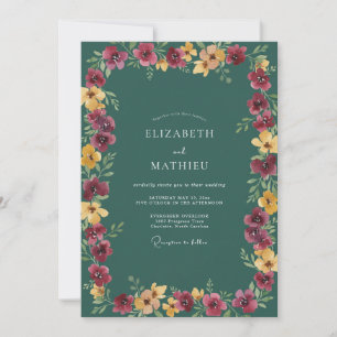 Invitation Mariage Fleur Sauvage Pétrole Magenta