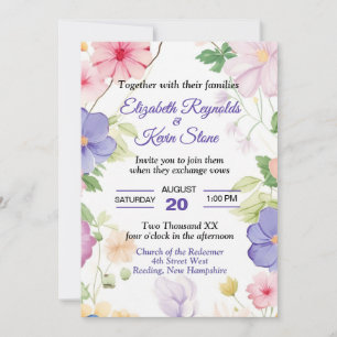 Invitation Mariage Fleur sauvage Pink and Purple Pastel