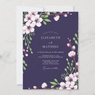 Invitation Mariage Fleur Sauvage Prune Foncé