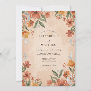Invitation Mariage Fleur Sauvage Rouille Ocre