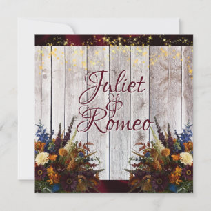 Invitation Mariage fleur sauvage, Ruban Bourgogne & Lumières