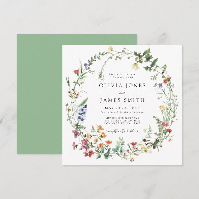 Invitation Mariage Fleur sauvage rustique (Devant / Derrière)