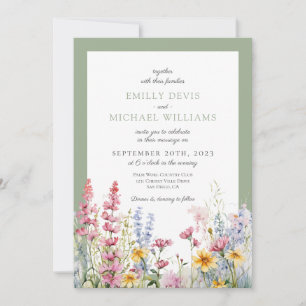 Invitation Mariage Fleur sauvage Sage Green