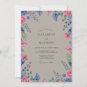 Invitation Mariage Fleur Sauvage Taupe Magenta