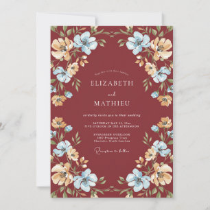 Invitation Mariage Fleur Sauvage Terre Cuite Pêche