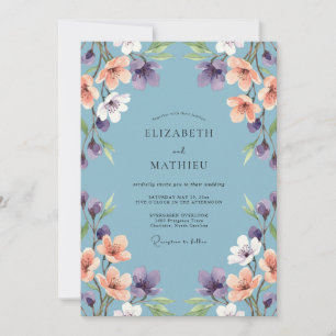 Invitation Mariage Fleur Sauvage Violette Abricot