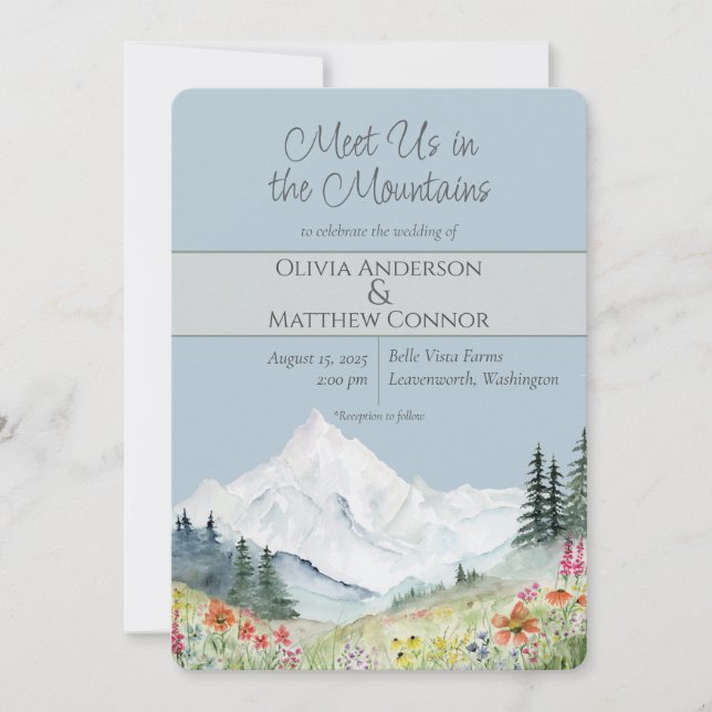 Invitation Mariage Fleur sauvage Watercolor Mountain (Devant)