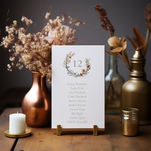 Invitation Mariage fleur sauvage Wreath (Exquisite Wildflowers Wedding Wreath Table Number Chart.)