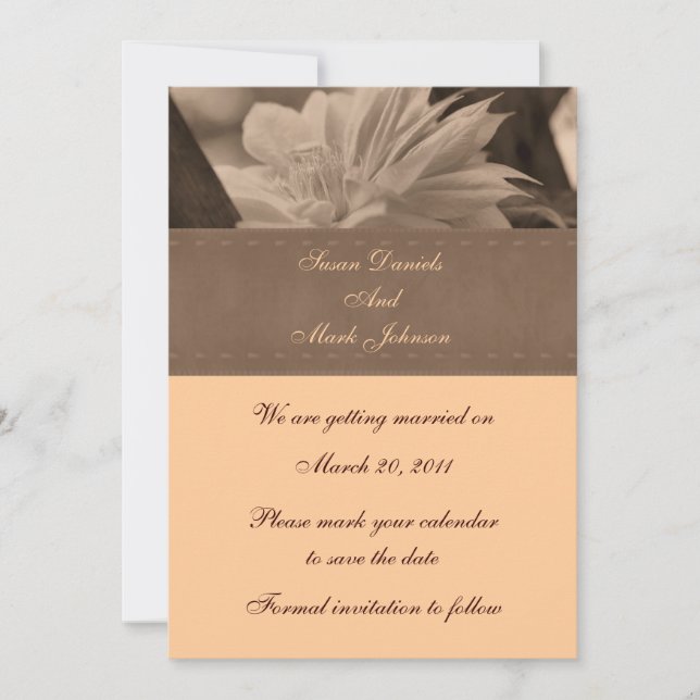 Invitation Mariage Fleur Sepia Clematis Sauvez La Date (Devant)