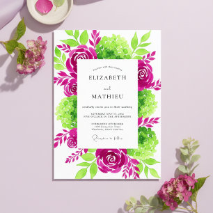Invitation Mariage Fleur Verte Magenta