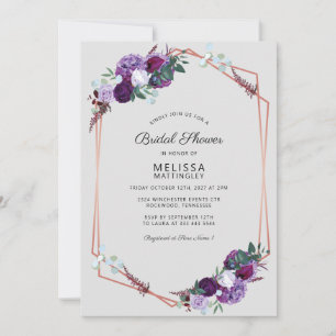 Invitation Mariage Fleur Violet Géométrique Or Rose