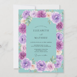 Invitation Mariage Fleur Violette Aqua