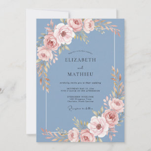 Invitation Mariage Fleural Bleu Acier Doux