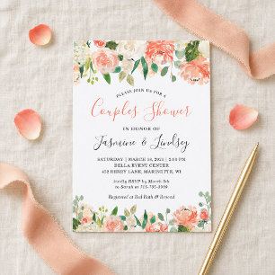 Invitation Mariage Fleural Corail Pêche pour Couples