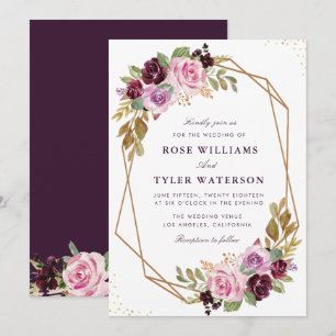 Invitation mariage fleuri à l'aquarelle violette élégant