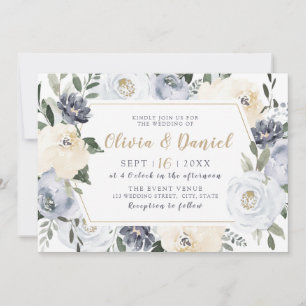 Invitation Mariage fleuri d'aquarelle grise botanique