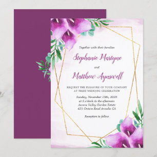 Invitation Mariage fleuri de Calla Lily géométrique violet