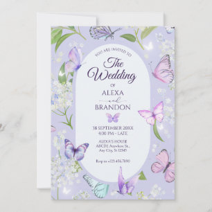 Invitation Mariage fleuri de papillon lavande violette