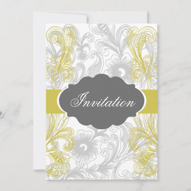 Invitation mariage fleuri gris et jaune (Devant)