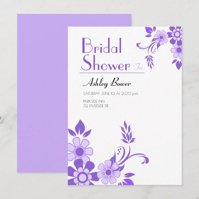 Invitation Mariage fleuri violet (Devant / Derrière)