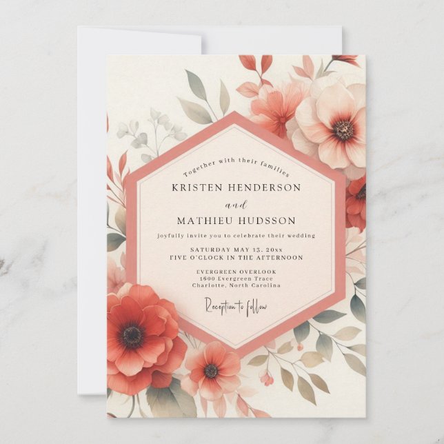 Invitation Mariage Fleurie à Fleurs de Corail (Devant)