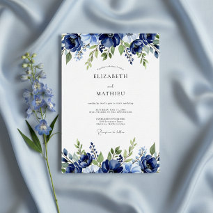 Invitation Mariage Fleurie à la Peinture Navy