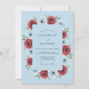 Invitation Mariage Fleurie Anémone Bleu Clair Luxuriant