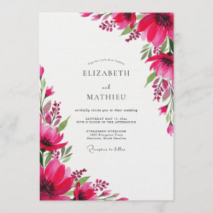 Invitation Mariage Fleurie Artistique Magenta