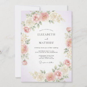Invitation Mariage Fleurie aux Teintes de Pêche Pâle
