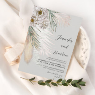Invitation Mariage Fleurie Blanc & Herbe de Pampa Verte Rusti