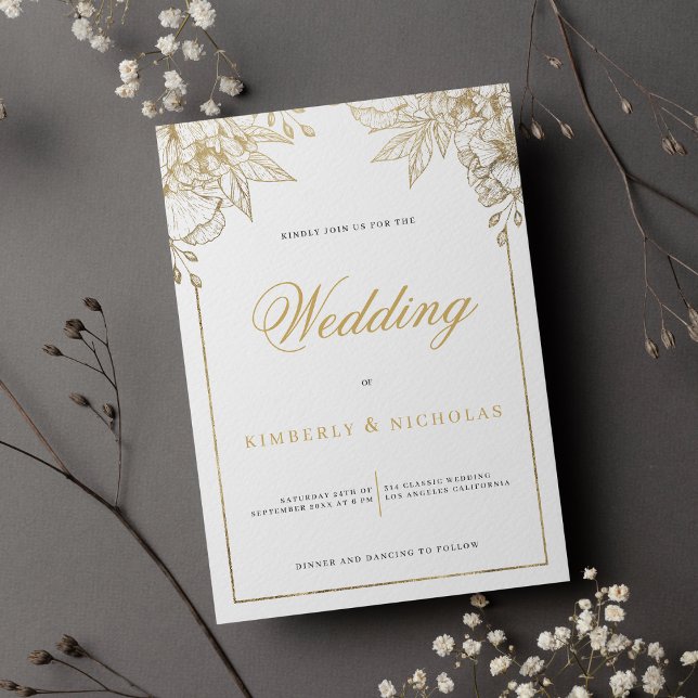 Invitation Mariage fleurie blanche et or de luxe (Luxury white and gold floral wedding )