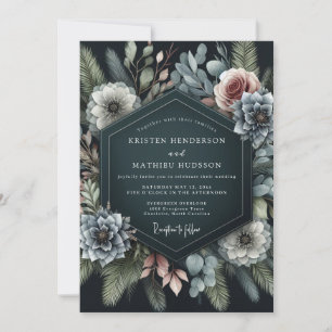 Invitation Mariage Fleurie Bleu Ardoise Maussade